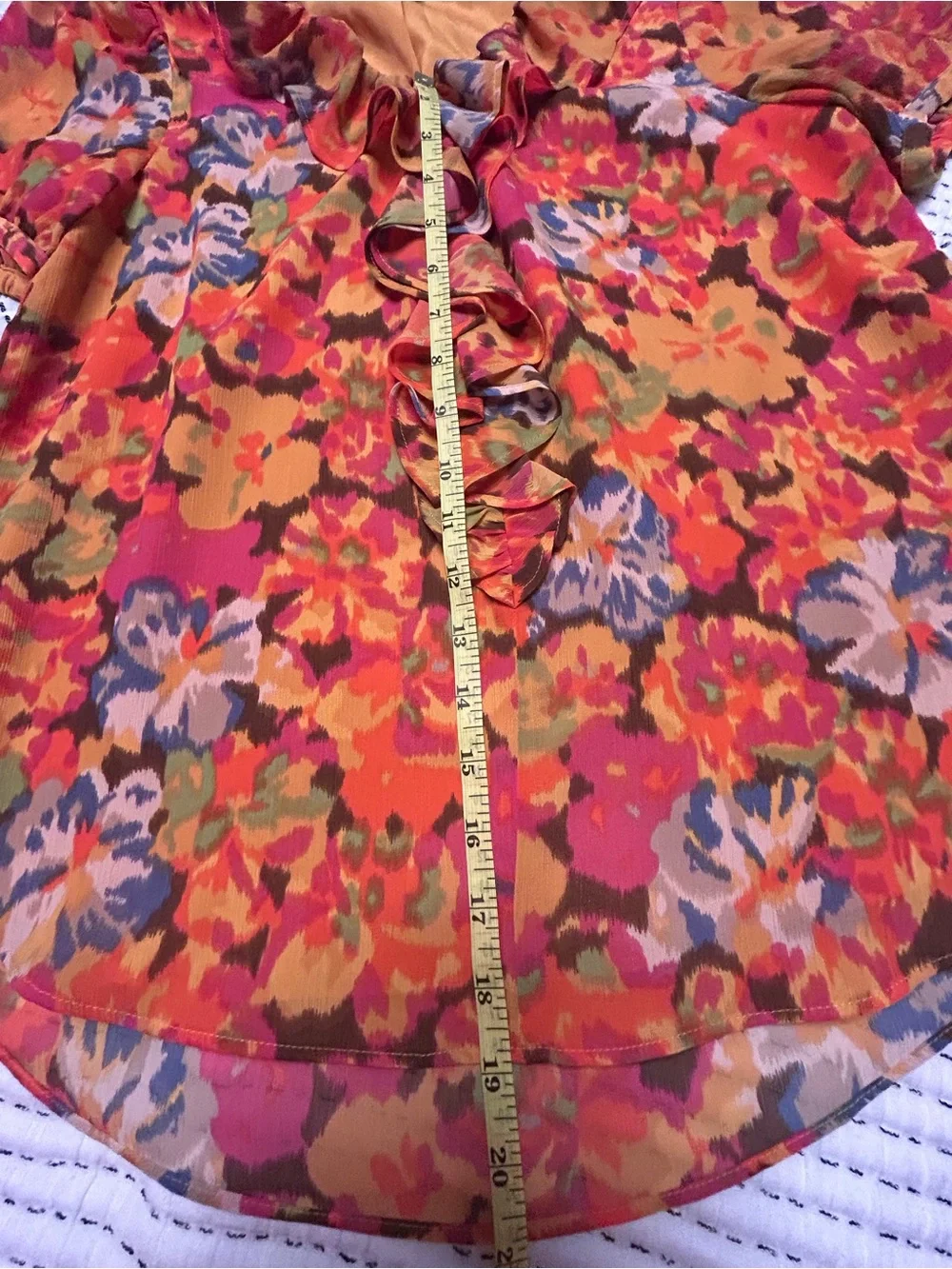 J. Crew Bright Yellow Orange & Pink Floral Ruffle Blouse